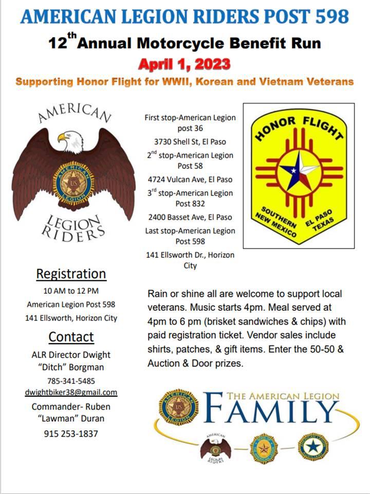 Horizon City American Legion Post 598 Riders benefit run Legiontown U